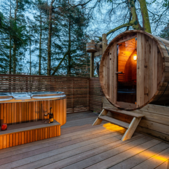 Treehouse Sauna by Night